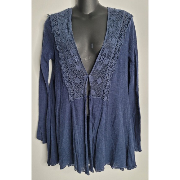 Free People Sweaters - Free People Womens‎ Small Knit Lace Blue Cardigan Linen Blend Boho